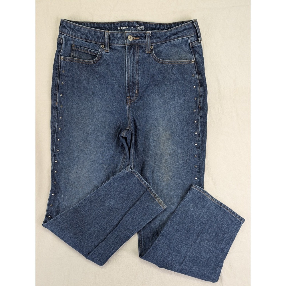 Old Navy Extra High-Rise Straight‎ Studded Denim Jeans Women 12 Moto Biker Bling